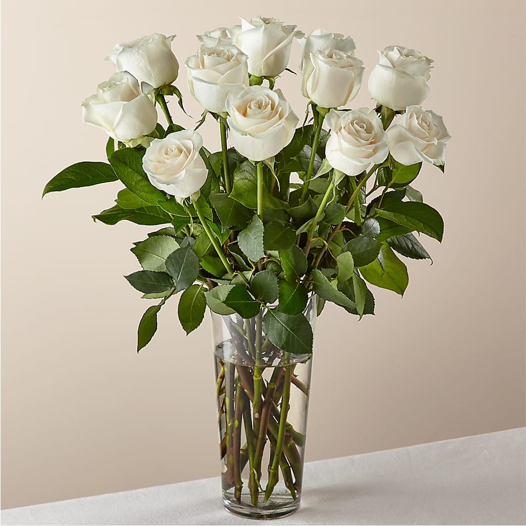 Long Stem White Rose Bouquet – Yellow Flower Dream, Surprise AZ