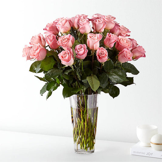 Long Stem Pink Rose Bouquet –  Yellow Flower Dream, Surprise AZ
