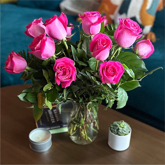 Long Stem Pink Rose Bouquet –  Yellow Flower Dream, Surprise AZ