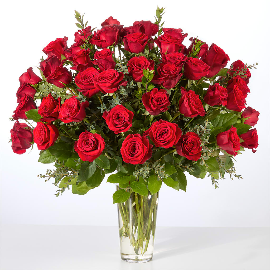 Forever Yours Fifty Stem Red Rose Bouquet –  Yellow Flower Dream, Surprise AZ