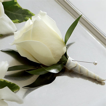 White Rose Boutonniere –  Yellow Flower Dream, Surprise AZ