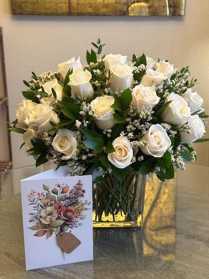 Elegant 30 stem white roses –  Yellow Flower Dream, Surprise AZ